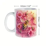 11oz Ceramic Bee Mug with Bees & Pink Honeycomb Design