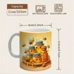 11oz Ceramic Bee Mug with Cute Bees & Honeycomb Design - Image 2