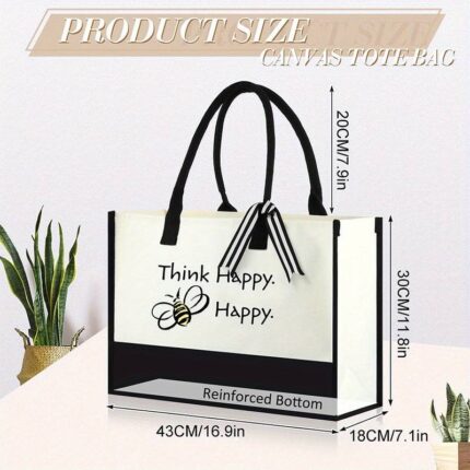Think Happy Happy Bee Canvas Tote Bag