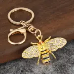 Crystal Bee Keyring with White Rhinestones - YELLOW GOLD