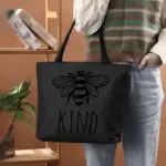 Bee Kind Black Tote Bag with Zipper Closure