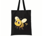 Cute Bee with Big Eyes On Black Tote Bag