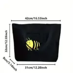 Don't Worry Bee Happy Black Tote Bag with Zipper Closure - Image 2