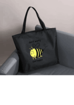 Don't Worry Bee Happy Black Tote Bag with Zipper Closure
