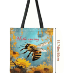 Hello Spring Bee Blue Tote Bag