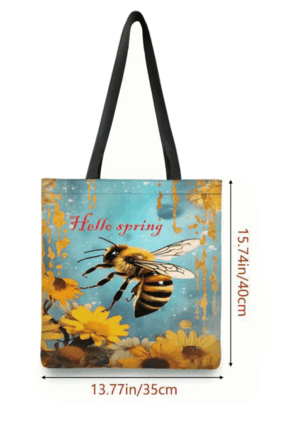 Hello Spring Bee Blue Tote Bag