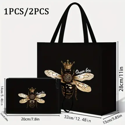 Queen Bee Tote Bag with Small Bag BLACK