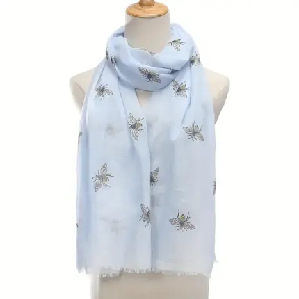 Sky Blue Scarf with Bees